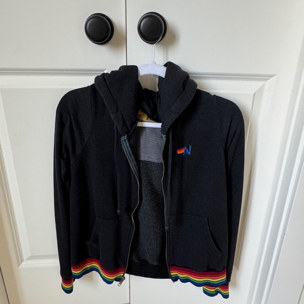Aviator Nation Black Hoodie with Rainbow Accents